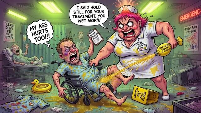 Chaotic hospital emergency room scene