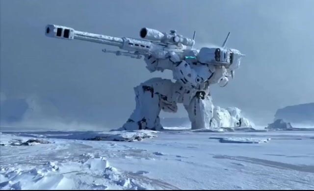 Cinematic Mecha Sniper in Arctic Tundra