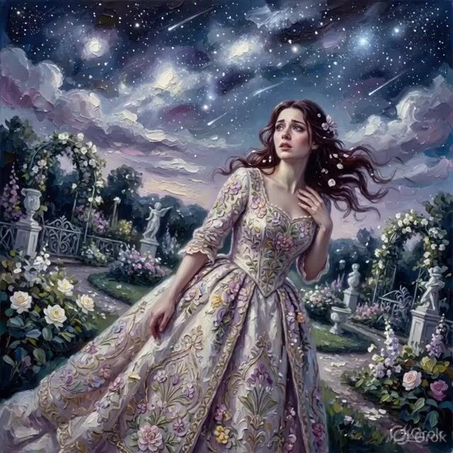 Moonlit Oil Painting Garden Portrait
