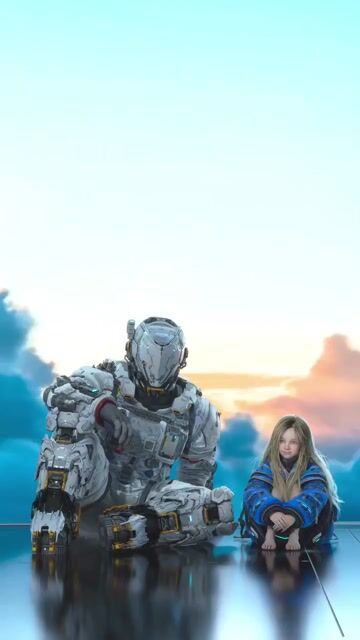 Robot and Girl at Sunset