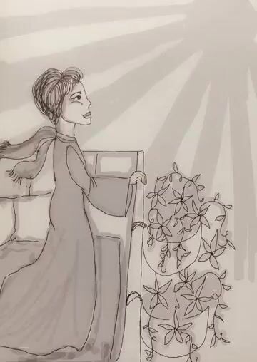 Woman on Balcony Breezy Scene
